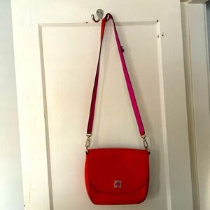 Kate Spade red orange crossbody leather purse with gold and pink details